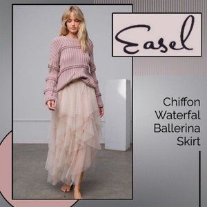 EASEL "Fairy Tale" Tiered Mesh Overlay Waterfall Lined Midi Maxi Ballerina Skirt